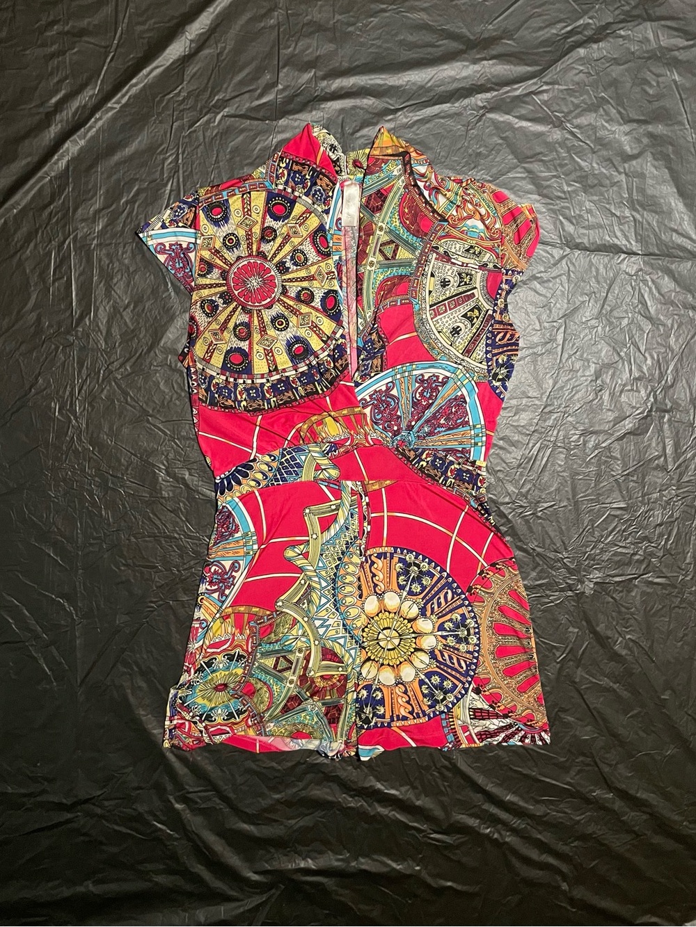 Women’s Red Printed Short Sleeve Romper